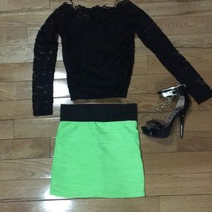 Neon green mini skirt